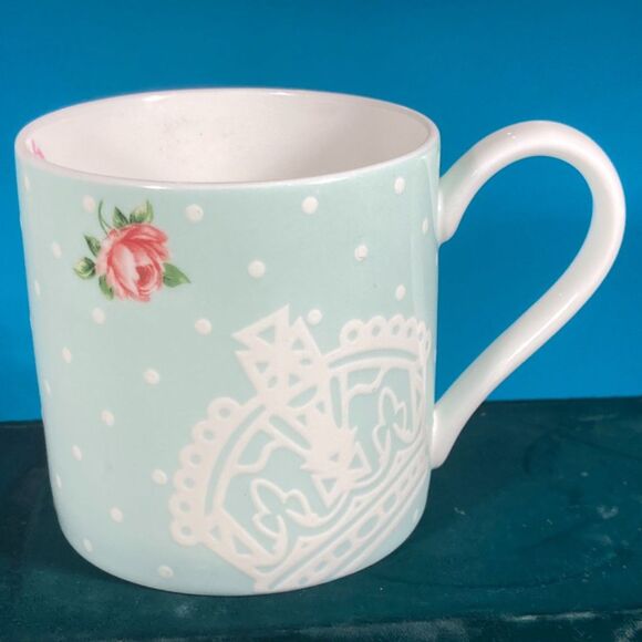 Royal Albert POLKA ROSE China Tea Cup Mug Pastel Blue & White Dots Crown - Picture 1 of 5